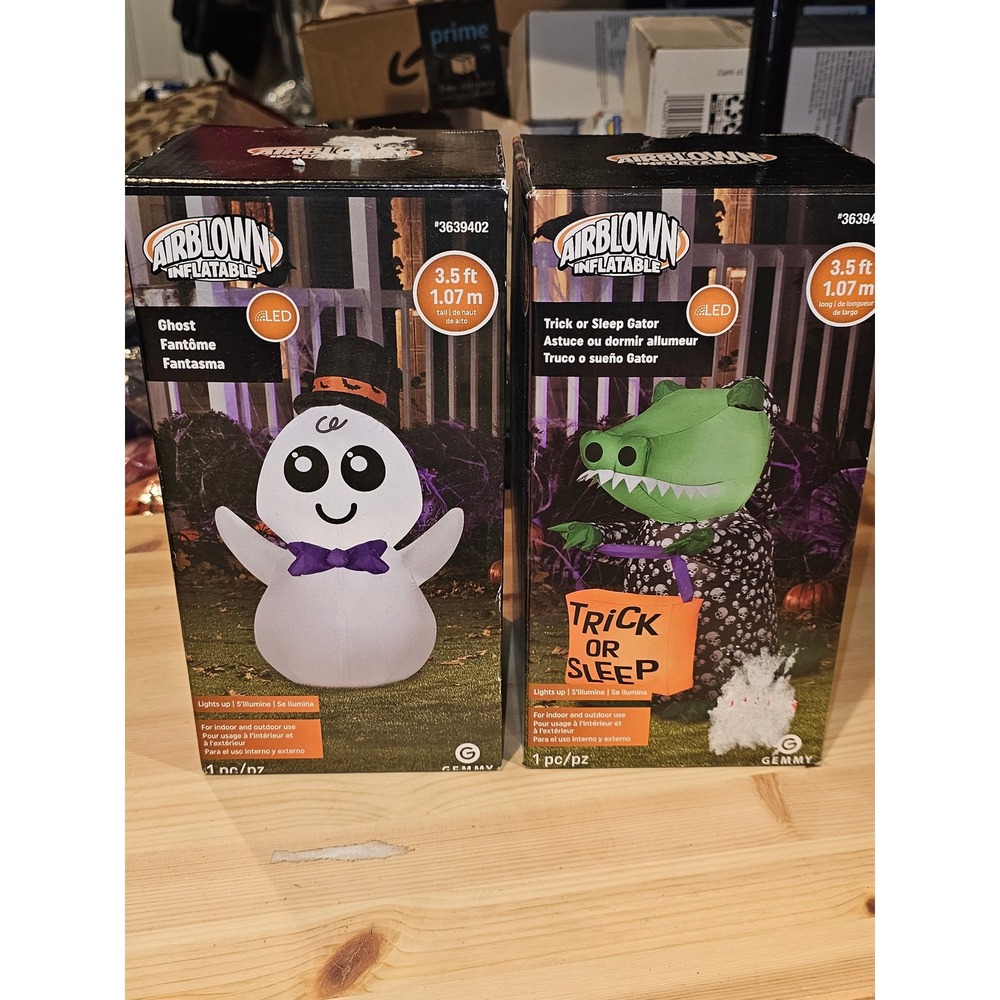 Set Of 2 NIB Gemmy 3.5FT Halloween Airblown‎ Inflatables Ghost & Sleep Gator New
